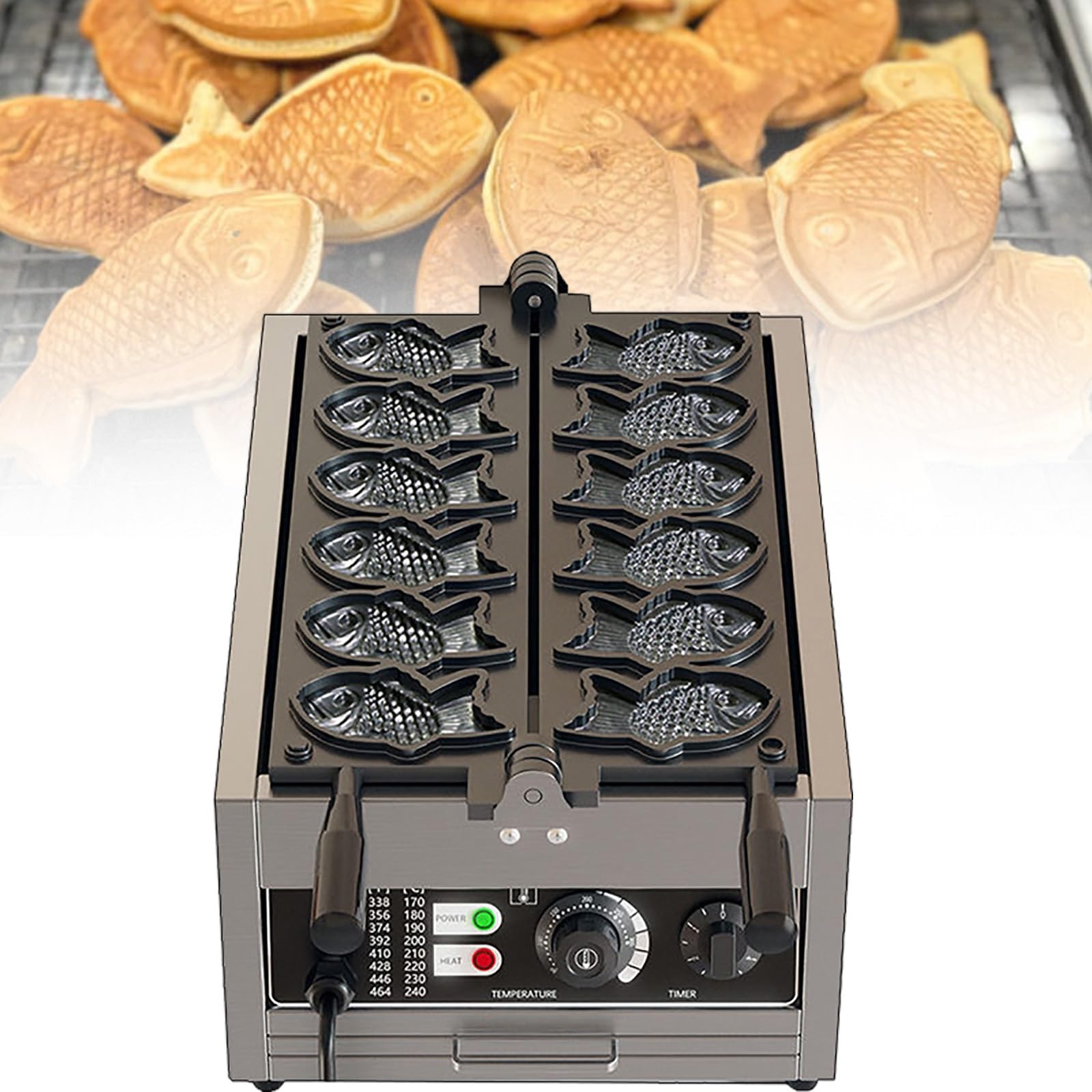 Elektryczna maszyna do robienia gofrów Taiyaki w kształcie ryby, 6 gofrów z powłoką zapobiegającą przywieraniu, gofrownica Taiyaki z rybą, powłoka zapobiegająca przywieraniu