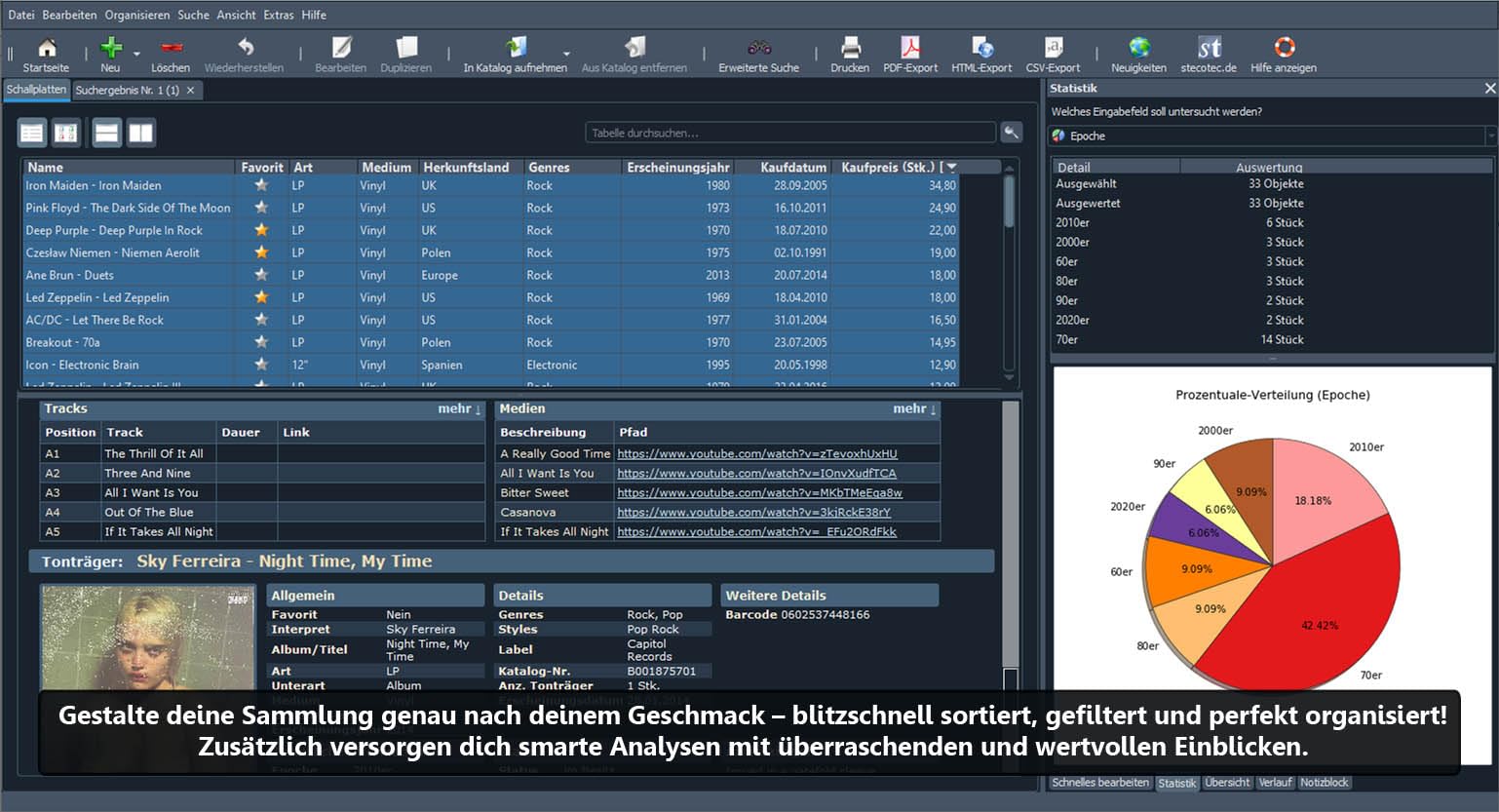 Stecotec Musikverwaltung Pro: CD- und Schallplatten-Sammlung am PC verwalten, Musikverwaltungsprogramm, Musikverwaltungssoftware, Verwaltung, Musiksammlung / Musik ordnen, sortieren & organisieren