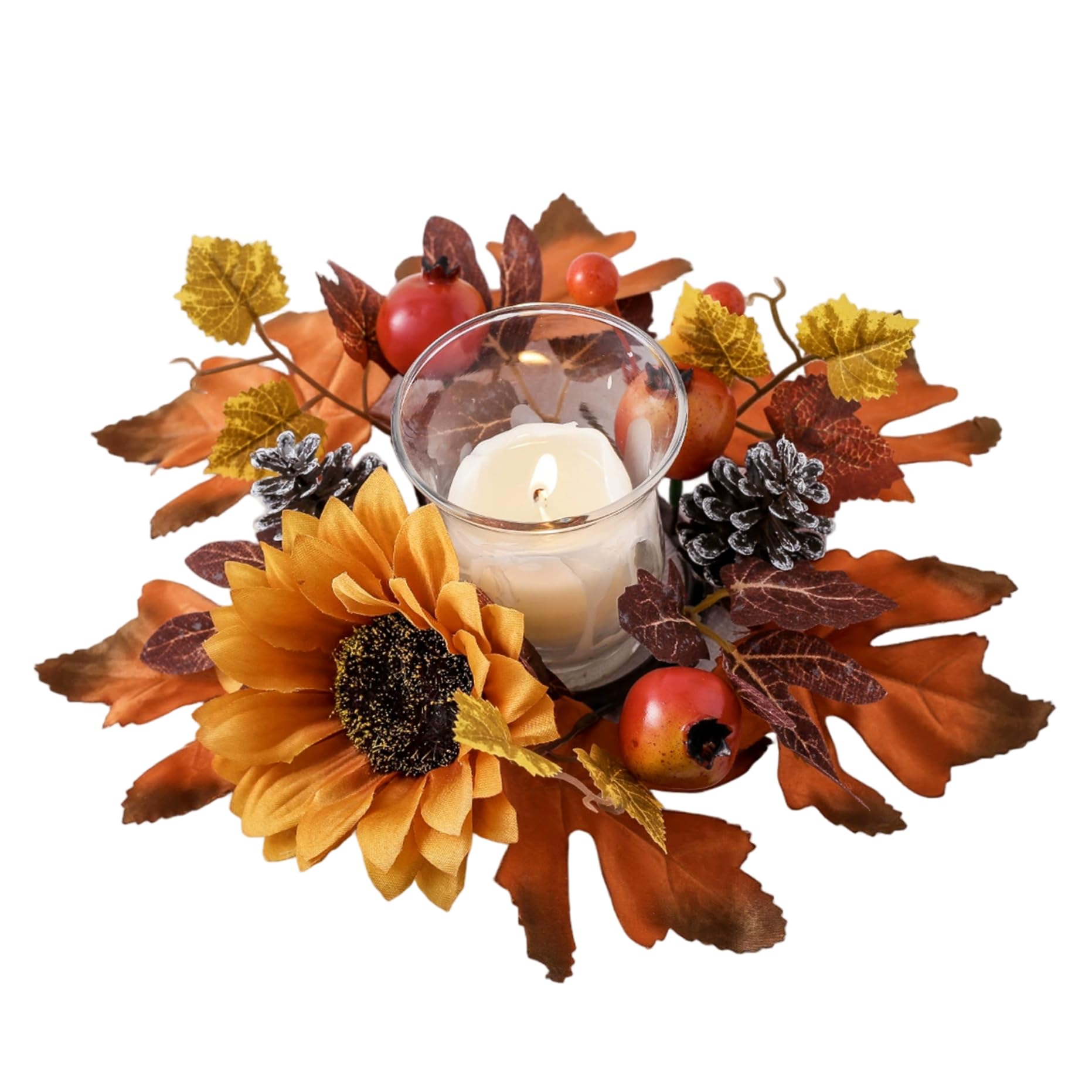 Anneaux de bougie d'automne érable et tournesol 7,6 cm pour table