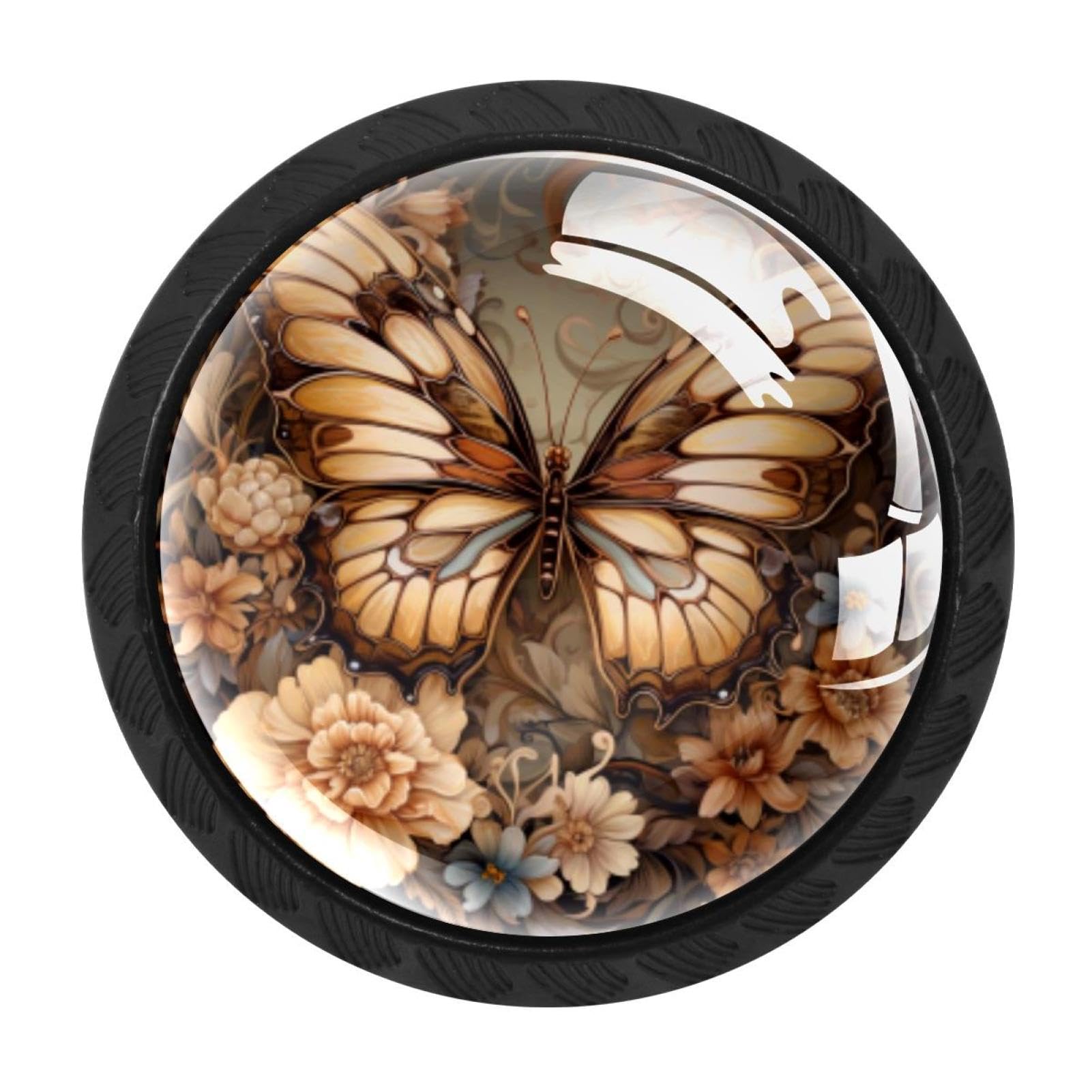 Chenzzzz Multicolored 04 4 Pieces Butterfly Drawer Knobs, 35Mm Black Kitchen Cabinet Knobs, Drawer Pulls And Knobs, Glass Cabinet Hardware Single Hole Knob For Cabinets And Drawers Round