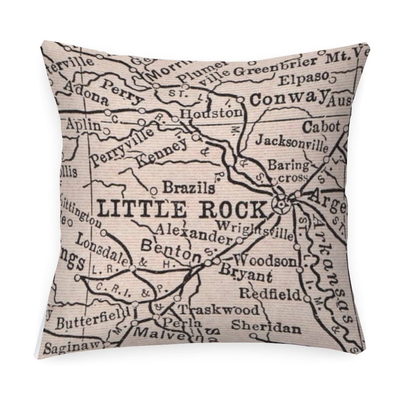 Little Rock Map Outdoor Pillowcase Sweet Home Accent Waterproof Cushion Cases Rustic Square Couch Sofa Cushion Covers for Patio Furniture Porch 20x20in