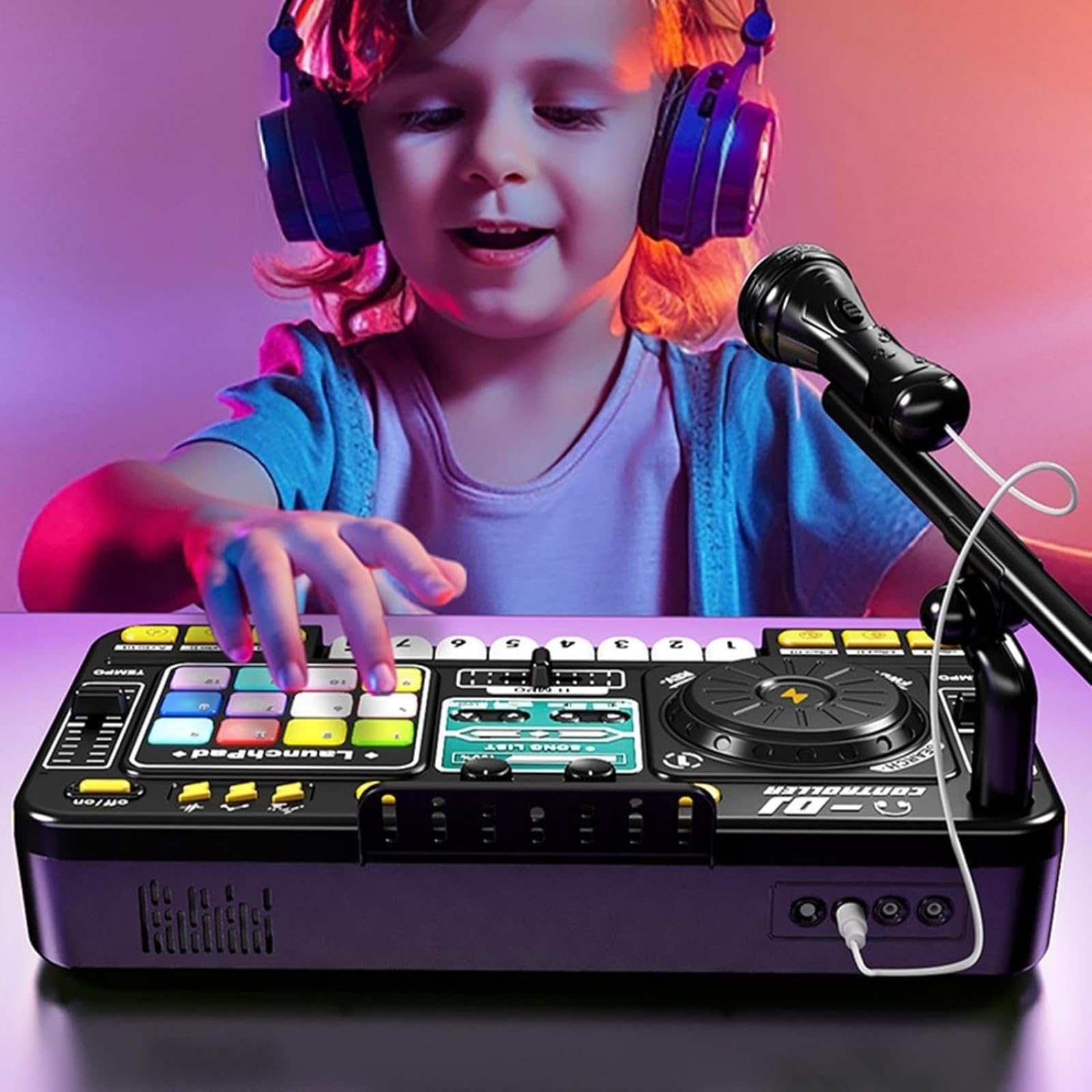 Mezclador de DJ para niños: mesa de teclado de carga USB portátil con luces coloridas, mezclador de aprendizaje de audio digital, juguete de instrumentos musicales | Regalo de entretenimiento educativ
