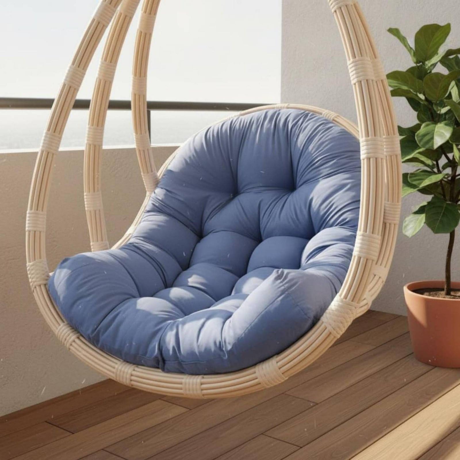 MYADDICTION Thickened Hanging Oval Chair Cushion Soft and Fluffy Hanging Basket Seat Cushion Skin-Friendly Nest Chair Pad Breathable for Garden, Balcony, Bedroom, Gray Blue-image-21