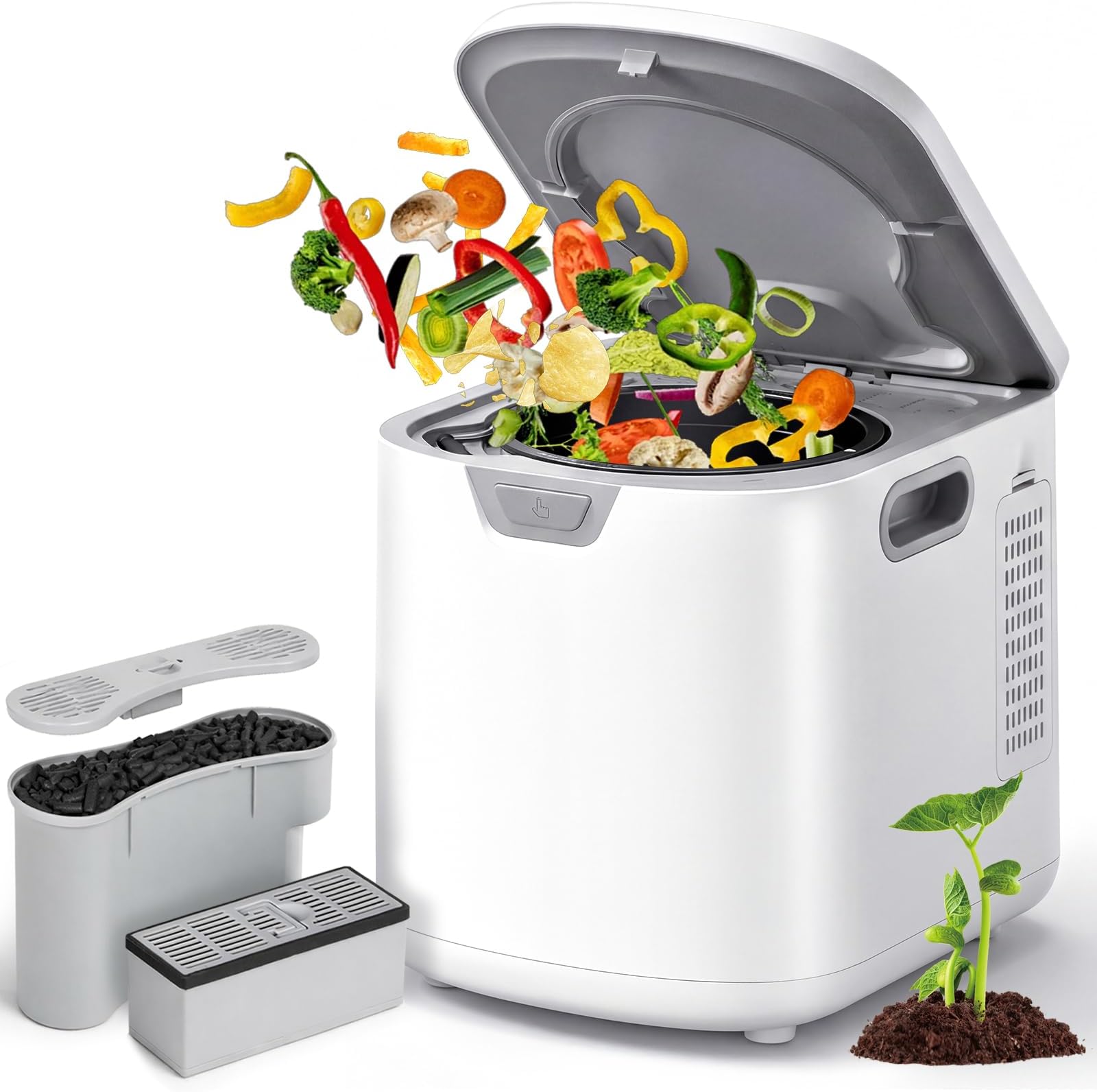 Electric Composter for Kitchen, 4L Smart Countertop Compost Bin,Odourless Compost Bin with 2 Carbon Filters,Turn Food Waste into Fertilizer for Garden