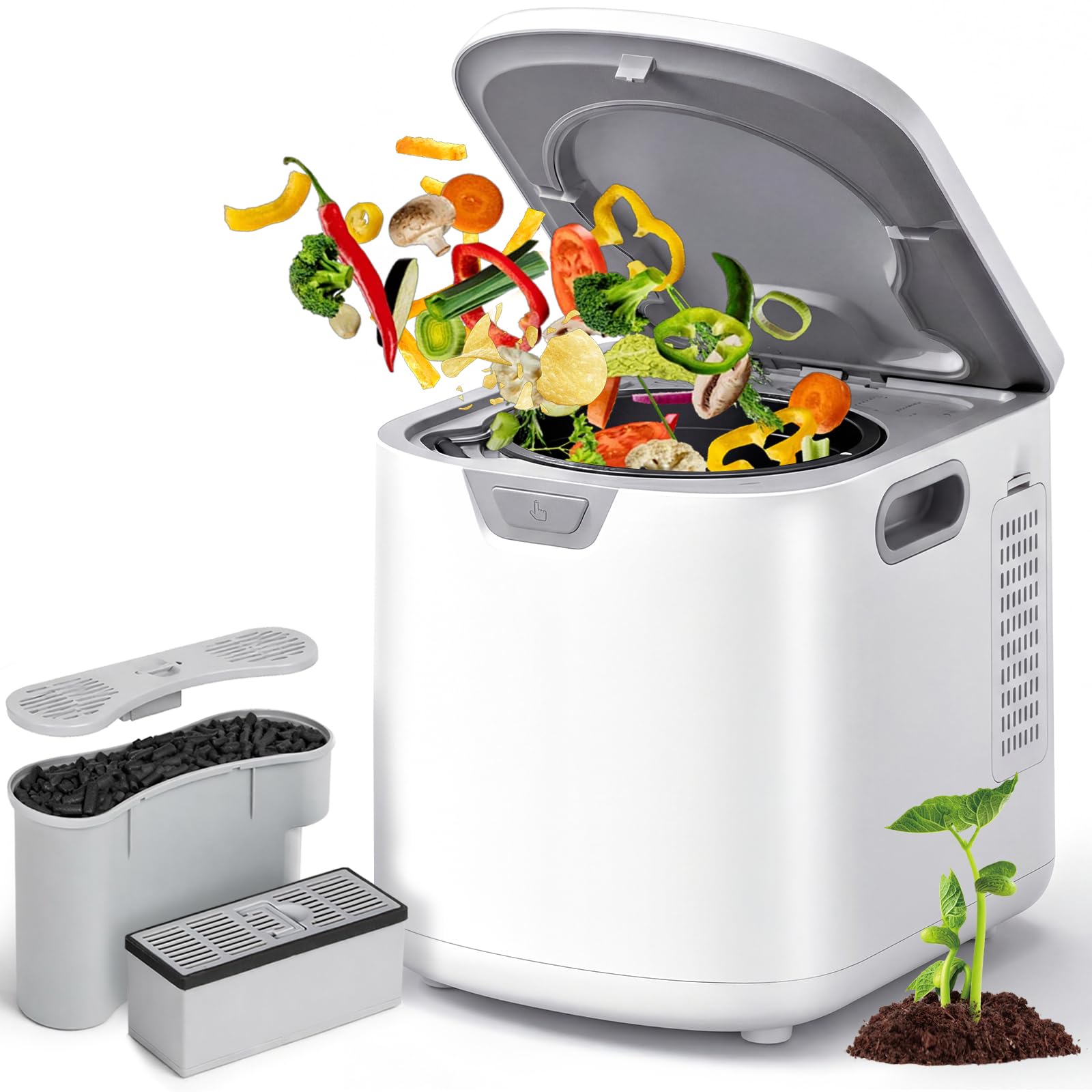 4L Electric Composter for Kitchen, Indoor Food Waste Composter Bin,Odorless with 2 Carbon Filters,Kitchen Composter with Auto-Cleaning/3 Modes/Low-Noise,90% Reduction Food Scrap Recycler