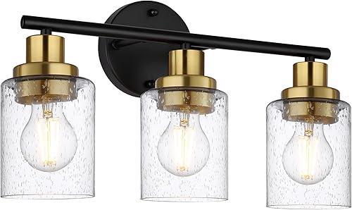 Ldeco Luces de tocador de 3 luces para baño, lámpara de baño negra y dorada con pantalla de vidrio transparente de burbujas, luces modernas para disponible en Yaxa Costa Rica