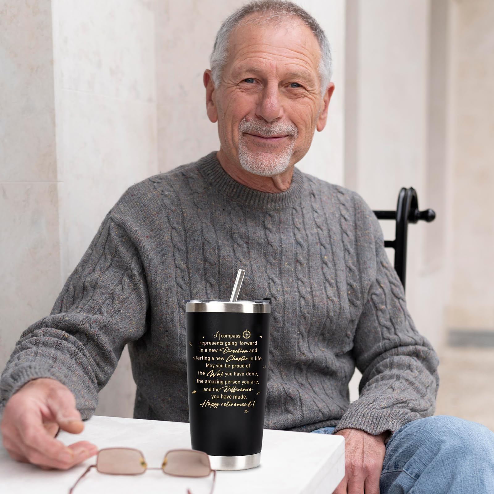 Retirement Gifts for Men 2026, 20 Oz Retired Tumbler Cup with Lid & Straw, Best Retirement Gift Set Stainless Steel Cup with Keychain & Card for Men Him Husband Teachers Boss Doctors Coworkers, Black