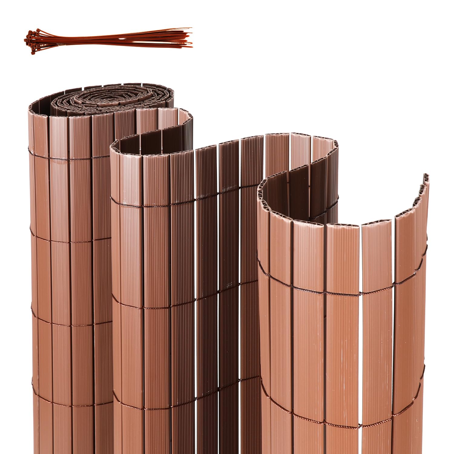 Mata maskująca z PCW, bambusowa ochrona przed prywatności, ogrodzenie ogrodowe, balkonowe, odporna na działanie promieni UV, do ogrodu, na basen, balkon, 80 x 500 cm, brązowy