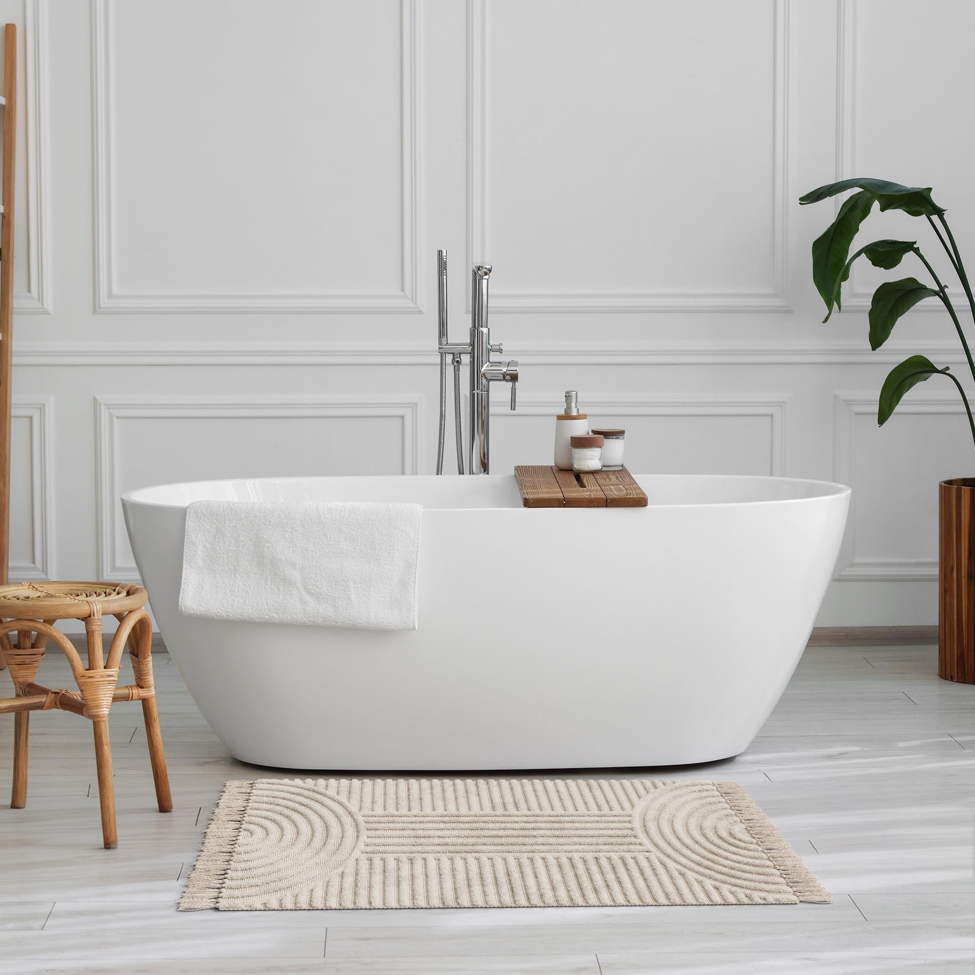 KIBAGA Tappeto da bagno Boho con nappe, morbido, lavabile, antiscivolo, in cotone, perfetto 0,6 x 1,3 m, dimensioni per migliorare l'arredamento moderno della casa