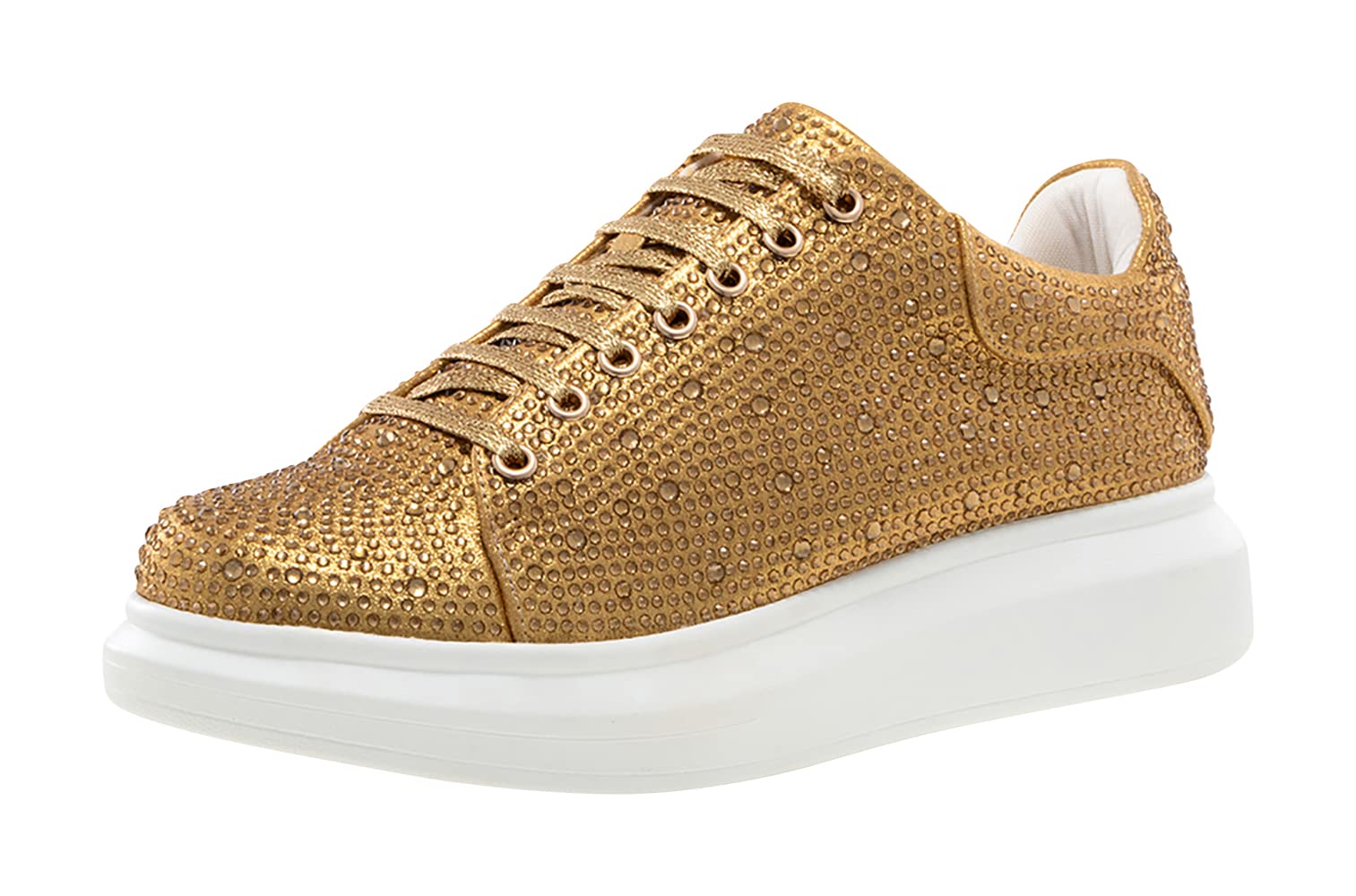 J75Men's Slick Jeweled Low Top Fashion Sneaker | Lightweight Comfortable & Durable|Gold Size 44 EU