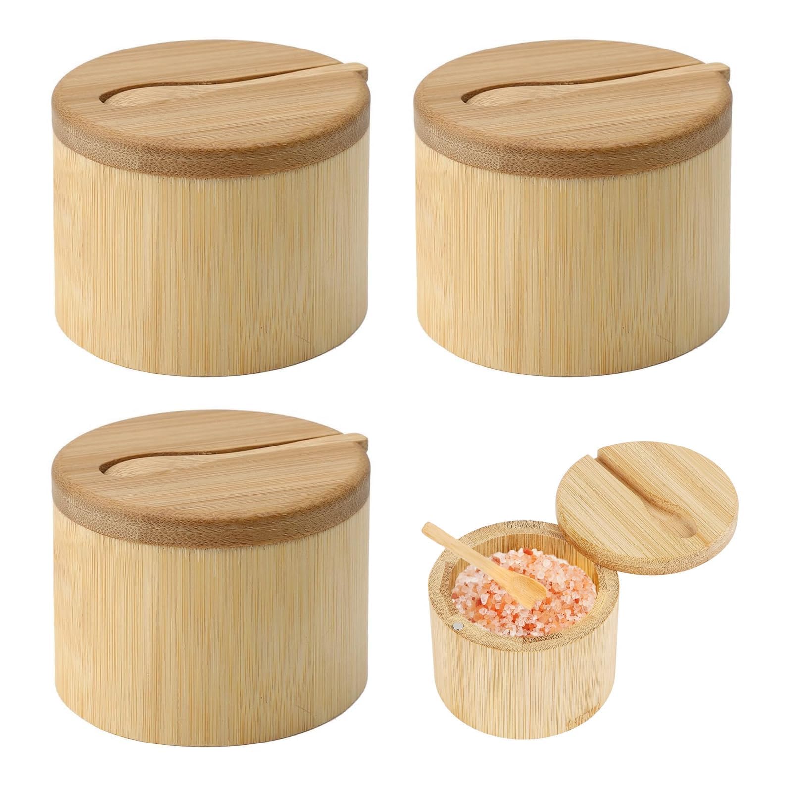 UCFBWO Bamboo Salt Pig & Salt Pot Set, Magnetic Salt Cellar