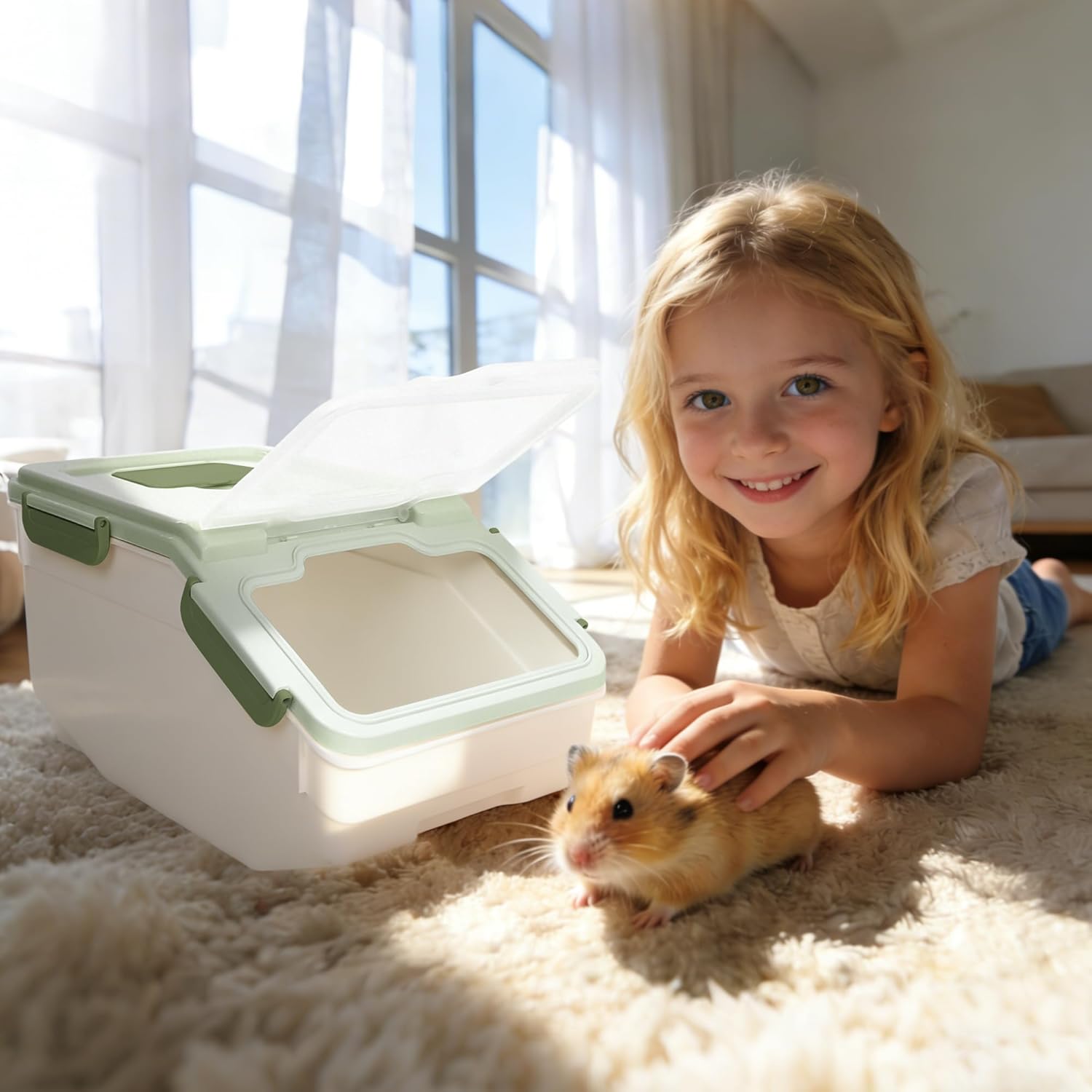 IOKHEIRA Extra Large Chinchilla Sand Bath Kit - Plastic Dust Bath House with Sand Cup & Shovel, Pet Shower Room for Hamster Hedgehog Guinea Pig Squirrel & Small Animals (Green)