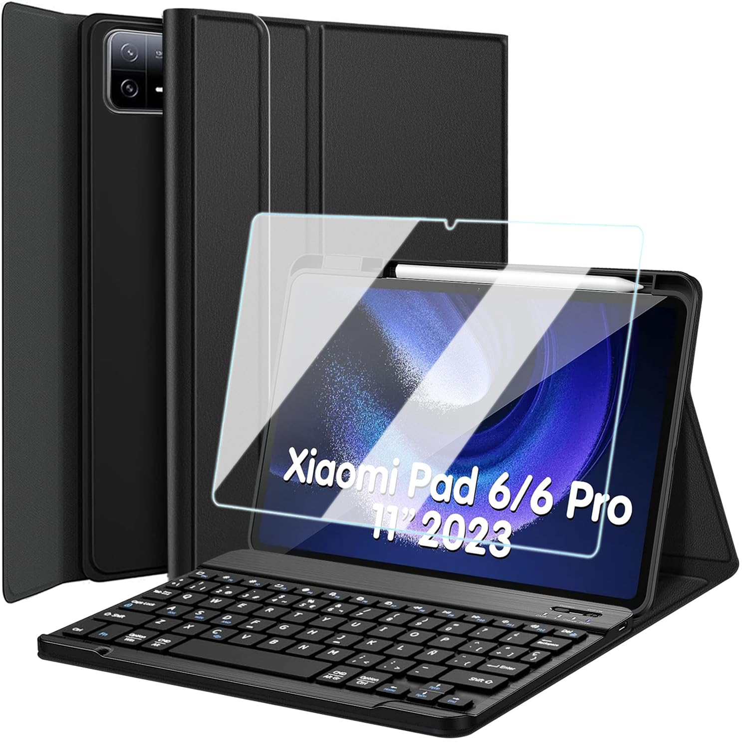 Funda con Teclado Español Ñ para Xiaomi Pad 6/6 Pro 11 Pulgadas 2023 Tablet, 9H Protector de Pantalla, Teclado Magnético Inalámbrico Bluetooth Desmontable (Xiaomi Pad 6/6 Pro)