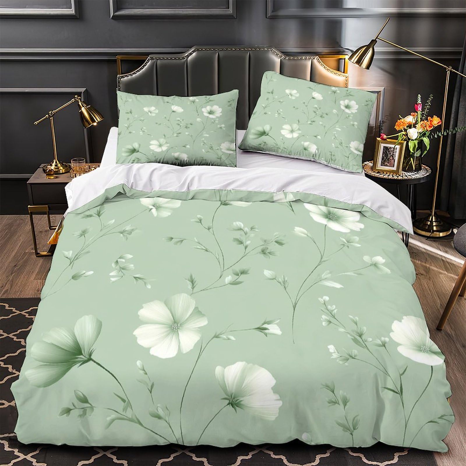 MMDASBVPE FloralWallpaper Quilt Cover 3D Print Anti-allergic 3 Pieces Bed Set Hidden Zipper Comforter Cover Ultra Soft Breathable for Adults Kids Teens Women Youth Teenagers Double（200x200cm）