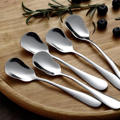 Miniatura 6 de Juego de 5 cucharas clásicas de acero inoxidable para helado de postre, cuchara de café, cucharas de mesa, peso ligero y tamaño pequeño, cuchara de