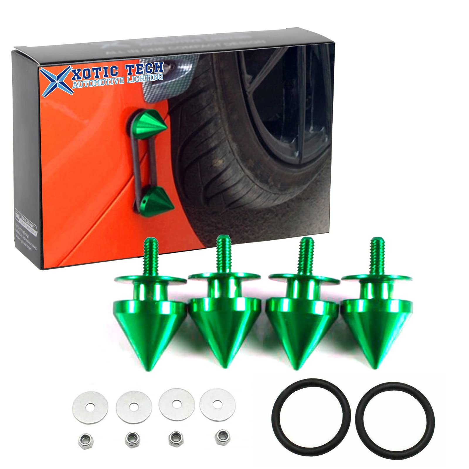 Xotic Tech Spike JDM Style Car Bumpers Trunk Fender Hatch Lids Quick Release Fasteners (Green)