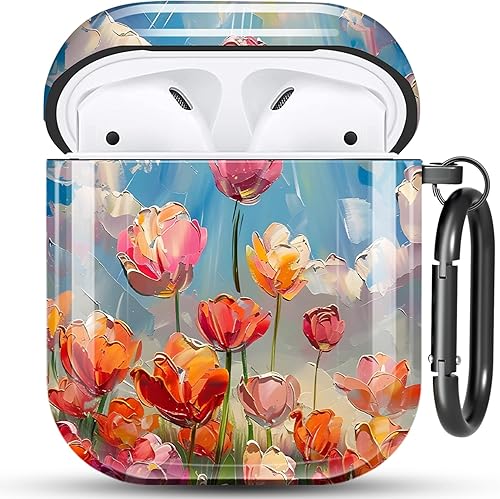 Compatible con AirPods 21, funda floral con llavero para AirPod 2 y 1 generación, LED frontal visible