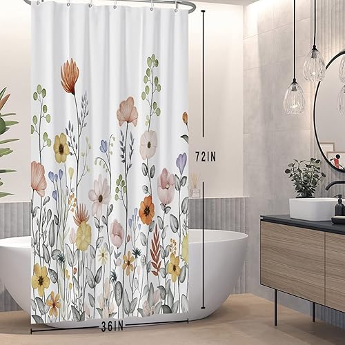 Miniatura 6 de Yeele Cortina de ducha de tela, cortinas de ducha blancas florales para baño, cortina de baño natural, 36 x 72 pulgadas, decoración impermeable con