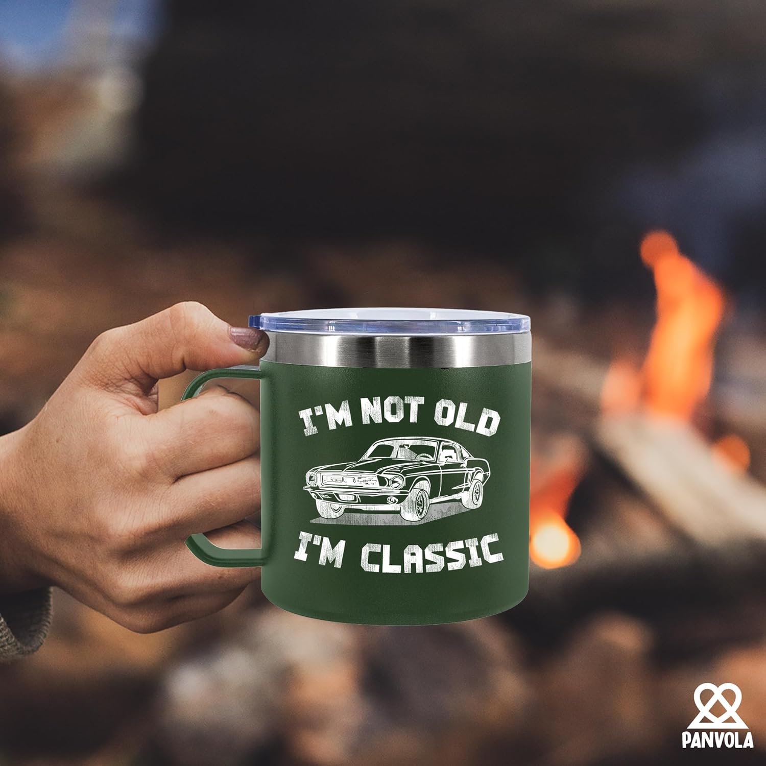 Panvola I'm Not Old I'm Classic 50th 60th 70th 80th 90th Birthday Gifts Grandpa Dad Retirement Gift Vintage Car Insulated Coffee Cup 14oz With Handle And Lid Camping Travel Mugs (Green, 14 oz) - Image 6