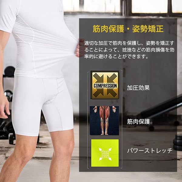 [Sillictor] コンプレッション ショーツ メンズ ショート スポーツ タイツ レギンス スパッツ [UVカット + 吸汗速乾] 1、2、3点セット - 3