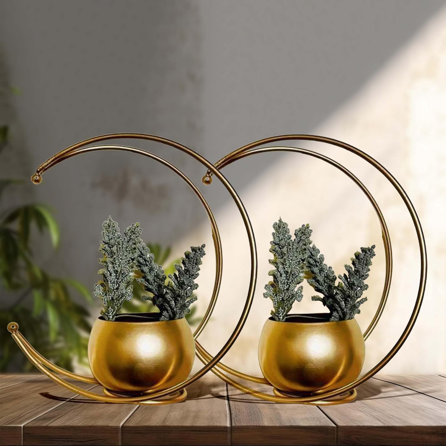 MD Handicrafts Metal Geometric Design Vase with Gold Finish Pack of 2 - Table Decorative Moon Shape Flower Pot (Size 24 x 24cm) (B0CNKJWXWJ) Amazon Price History, Amazon Price Tracker