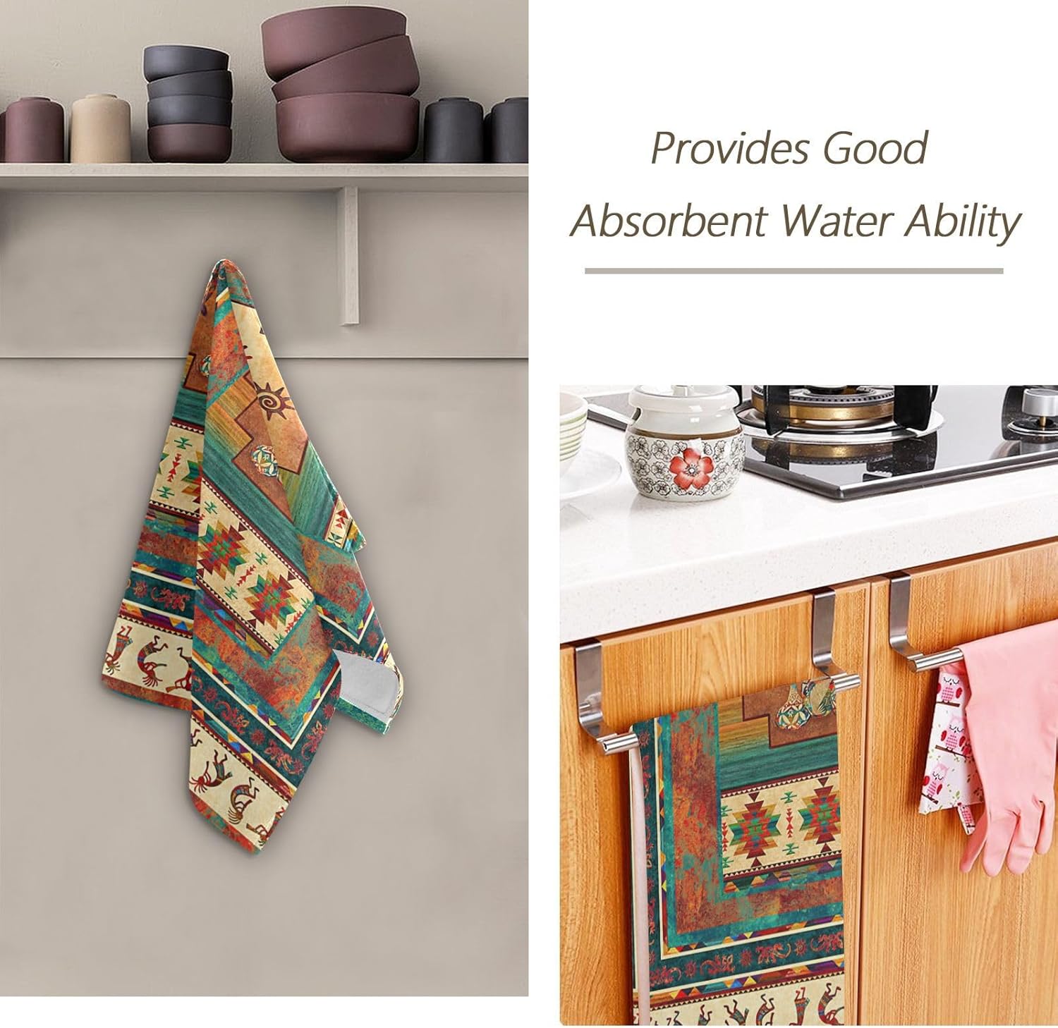 Kokopelli Hand Towels for Bathroom Set of 2 Soft Absorbent Southwestern Native American Indian Ancient Ethnic Tribal Kitchen Towel Decorative Bathroom Towels for Guest Shower Face Hair Gym 14"x28" - Image 7