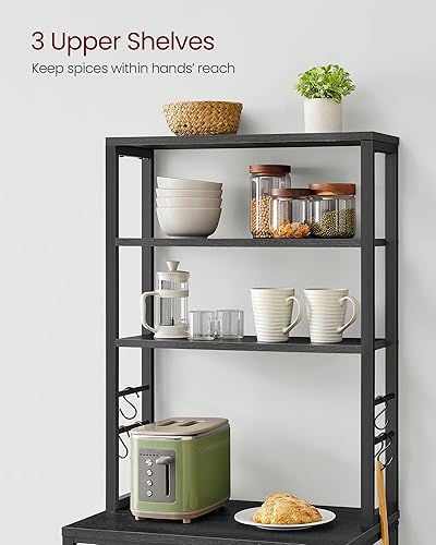 Miniatura 95 de VASAGLE Barra de café, estante para panadería de 31.5 pulgadas para cocina con almacenamiento, estantes de cocina de 6 niveles con 6 ganchos, café