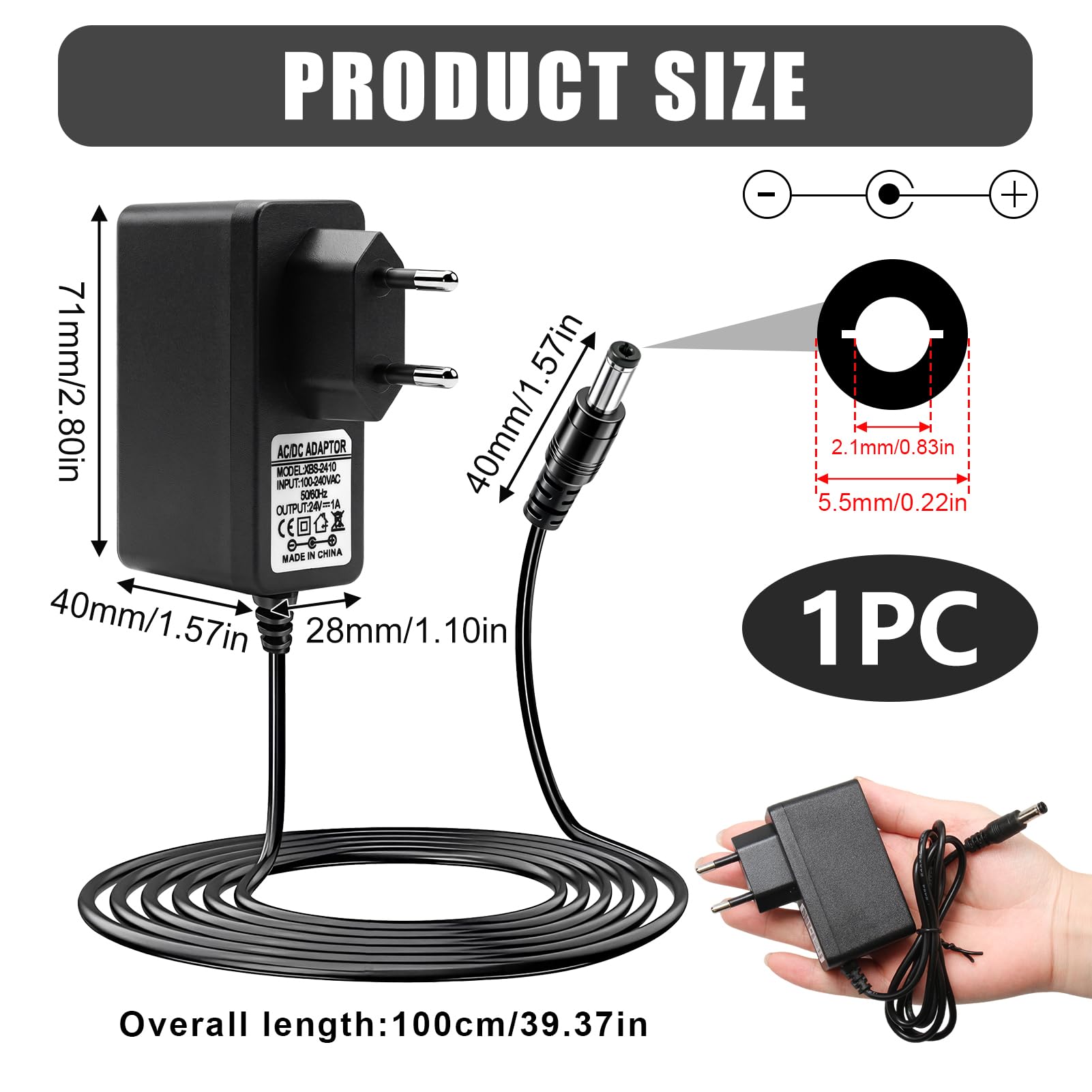 Alimentador 24V 1A 24W AC/DC, Adaptador de Corriente 100-240V con Conector 5.5×2.1 mm, Fuente de Alimentación Estable para Tiras LED, Cámaras CCTV, Routers, Lámparas y Dispositivos Electrónicos — view 6
