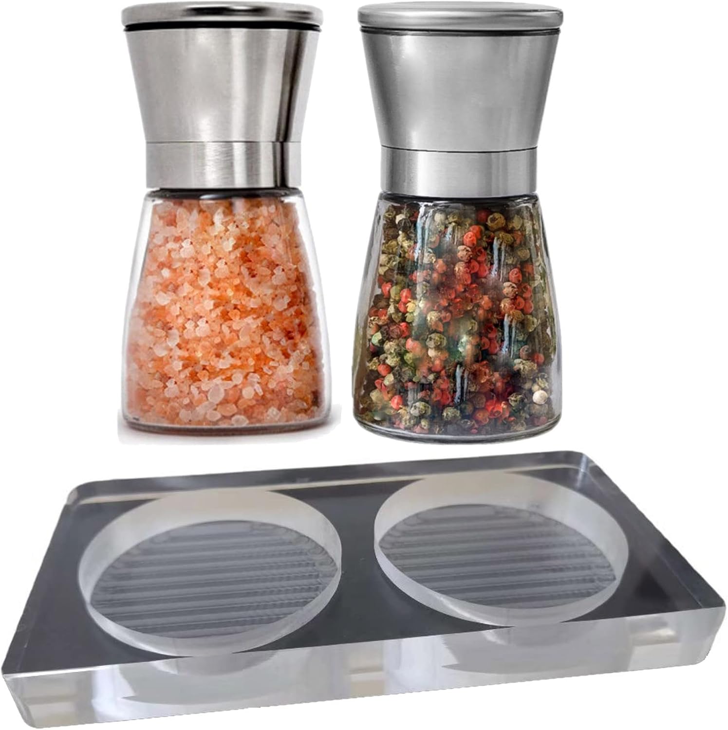 Glass Salt and Pepper Mill Set and Acrylic Salt and Pepper