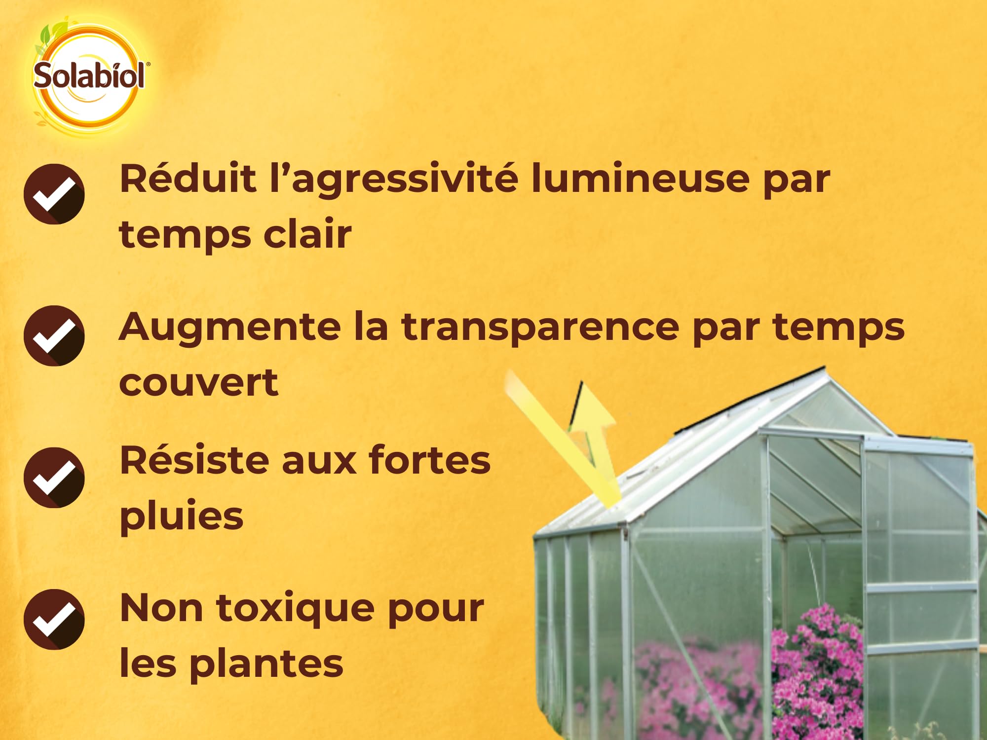 Solabiol Ombrage Serres, Châssis & Vérandas - 20m² - 500g | Résiste aux Fortes Pluies - Réduit l'Action des Rayons du Soleil - SOS500