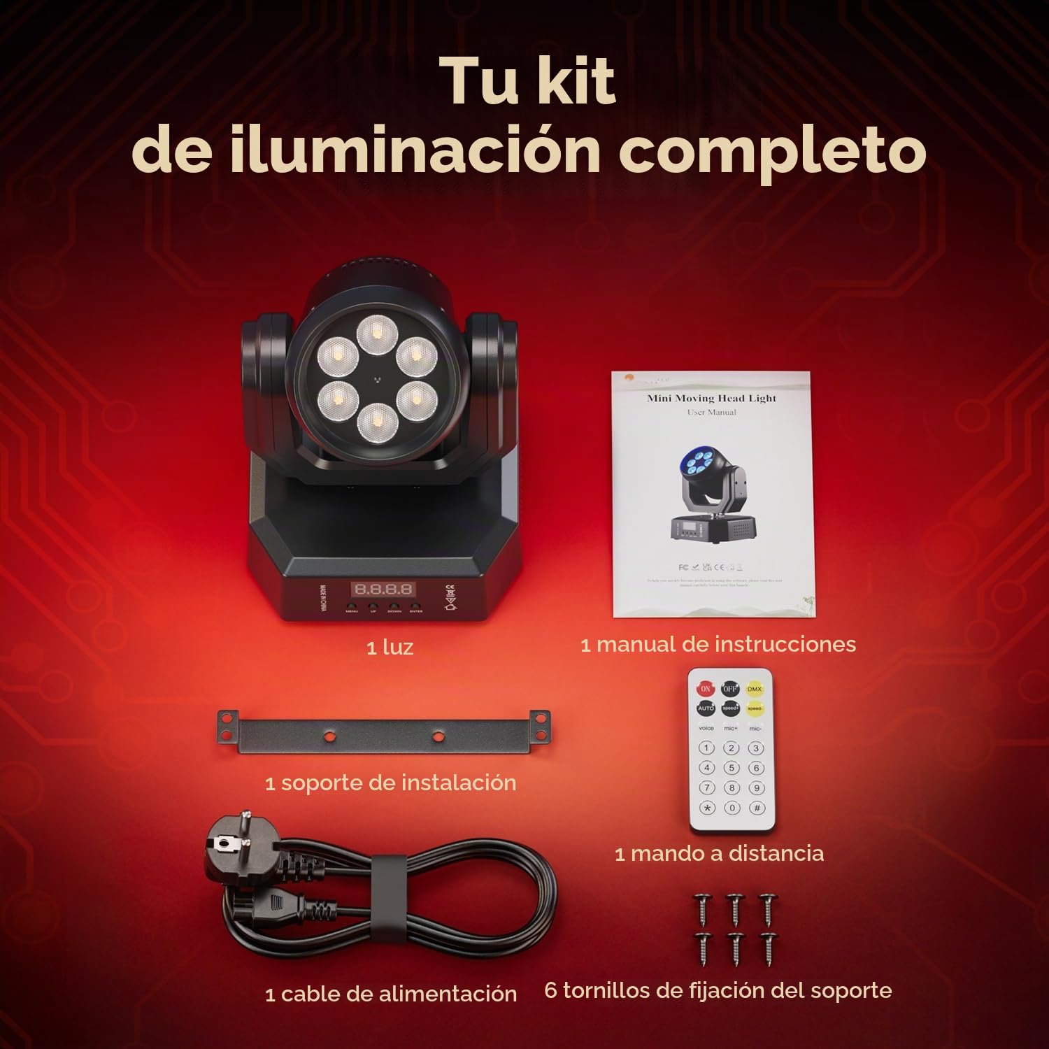 Mini 30W Beam Cabeza Móvil Luces de Fiesta, 6 LED RGBW Efectos de iluminación con Control Remoto Luces de Escenario Wash Ángulo de Haz 25° Estroboscópico para Boda Bar Discotecas Navidad