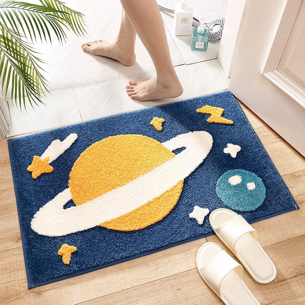 Gavi Enterprise Microfiber Soft Planet Design Bath Mat | Non Slip Quick Dry TPR Backing Floor Rug | Absorbent Plush Tufted Mat for Shower Living Room Kitchen Home Decor (60x40 cm, Multicolor)