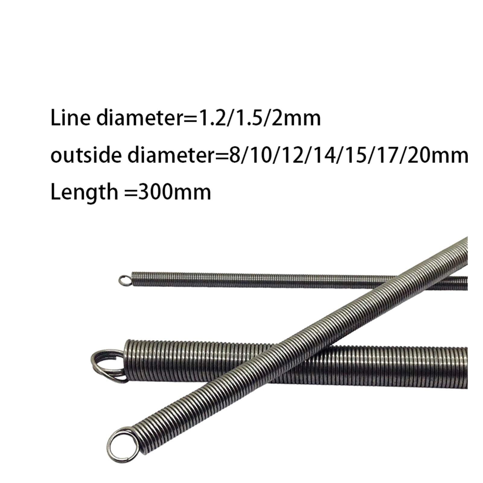 Mdingbao-Molla di compressione Lunghezza 300mm Tensione in acciaio Tensione a molla con molle a gancio,Diagramma di linea 1,2/1,5/2mm Diaca 8/10/12/14/15/17/20MM, Forte capacità di allungamento