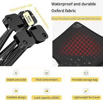 Portable Folding Camping Stool, Outdoor Camping Lightweight Small Chair for Gardening Fishing BBQ Hiking and Beach, Camping Seat with Carry Bag(Black, L 13)