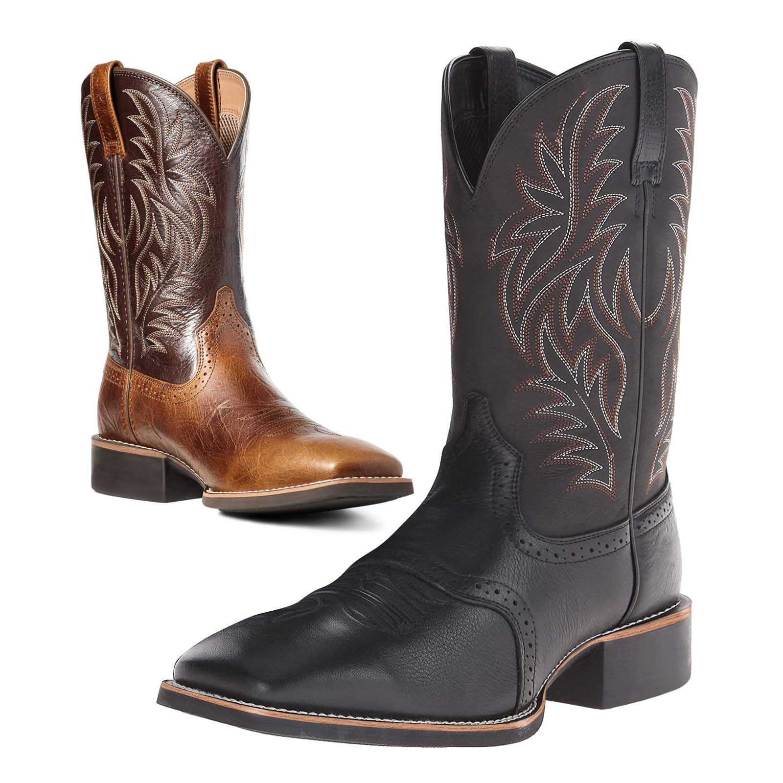 Stivali da Cowboy da Uomo, Classici Stivali Western da Uomo Ricamati, Stivali Slip-On con Punta Quadrata, Stivaletti Country con Tacco Spesso, Stivaletti Corti Resistenti
