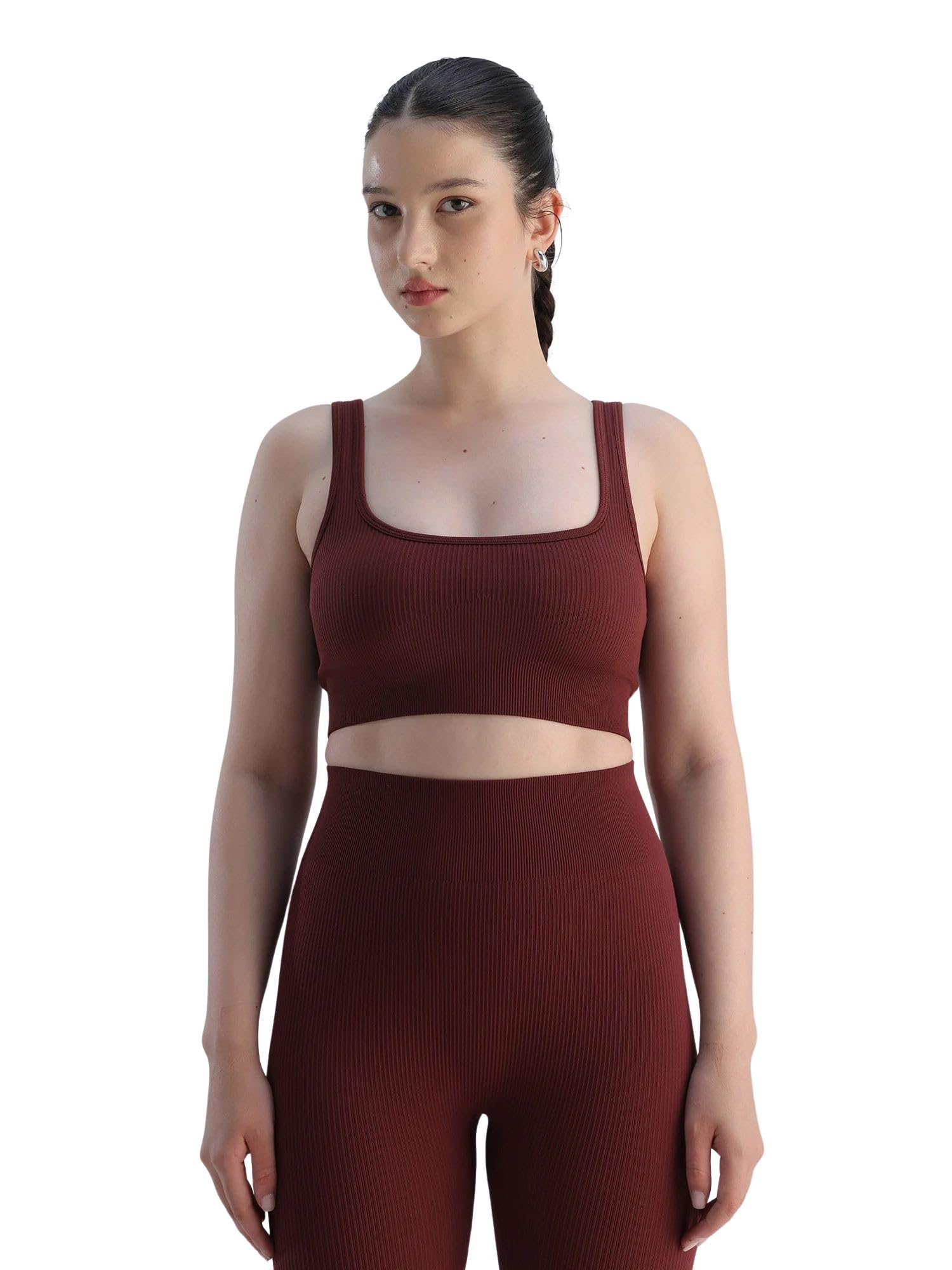 cava Contoured Seamless Sports Bra for Women | Ribbed Moisture-Wicking Fabric | Curved Square Neckline, Stretch Fit | Light Support Yoga & Workout Bra-picture-48