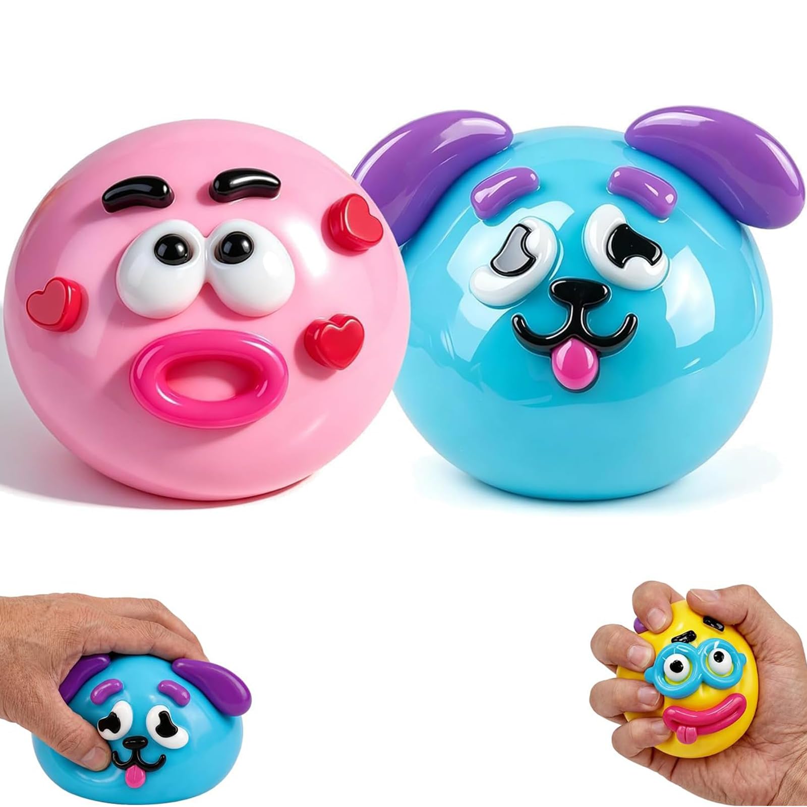 Photo 1 of 2PC Dog Squishy Toys with Changeable Faces - Soft Slow Rising Sensory Fidget Toy for Stress Relief, Cute Ugly Moldable Desk Office Toys Gifts for Kids Adults ADHD Autistic Sensory Tactile Play