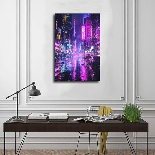 Miniatura 3 de XAHOR Cyberpunk Cityscape Wall Art  Retro Futuristic Neon Night Print  Vibrant Sci-Fi Urban Canvas Decor Canvas Wall Art Print Poster For Home
