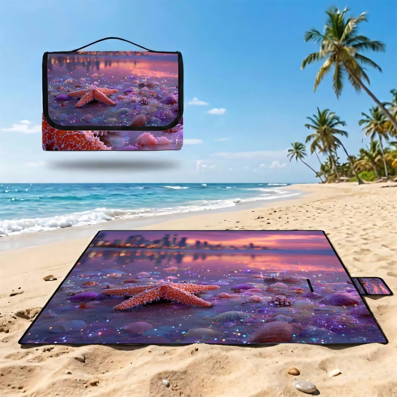 Coperta de Picnic Grande 200x200 cm, Paesaggio Manta Picnic Impermeable Anti-Sabbia Manta de Playa Pieghevole, Outdoor Picnic Blanket per Spiaggia, Camping, Giardino, Trekking - Misterioso FZ-126