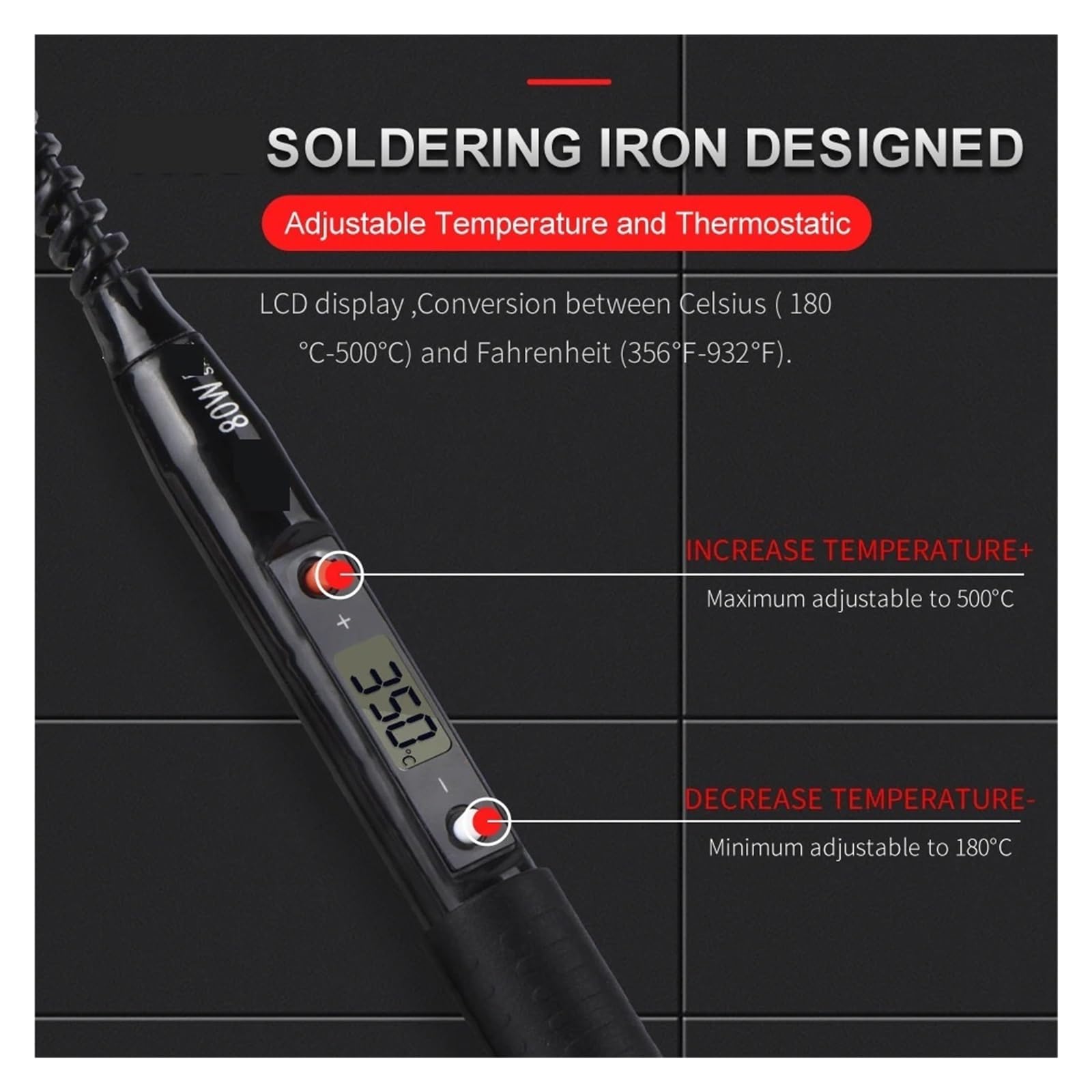 Kit De Pistola For Soldar Con Multímetro Digital Temperatura Ajustable 80W LCD Herramientas Soldadura Puntas Calentador Cerámica Calentamiento Preciso(Brass)