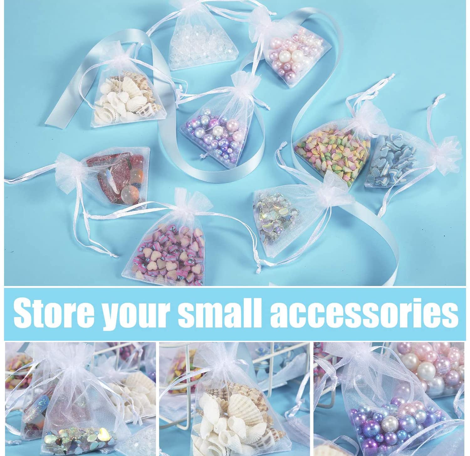 100 bolsas de organza, 7 x 9 cm, bolsas de organza, bolsas de regalo, joyas de boda, para festivales, fiestas y bodas, cordón de satén