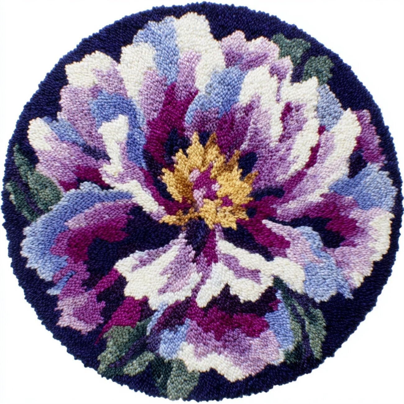 Kitquiver Latch Hook Carpet Kits Purple Peony 60x60cm