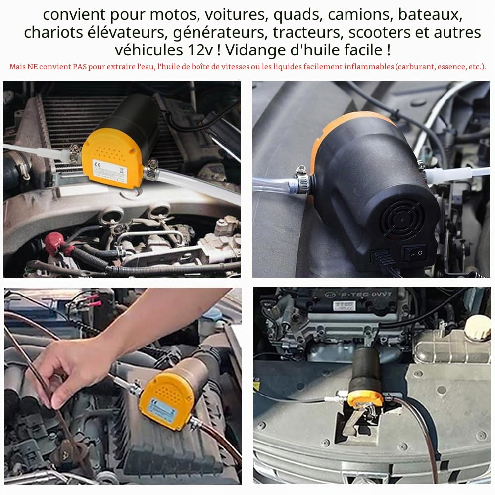 WMYCONGCONG Extracteur de pompe de vidange 12 V 60 W Extracteur de fluide Pompe de transfert d'huile moteur diesel pour Voiture Bateau Moto Quad RV ATV et autres véhicules