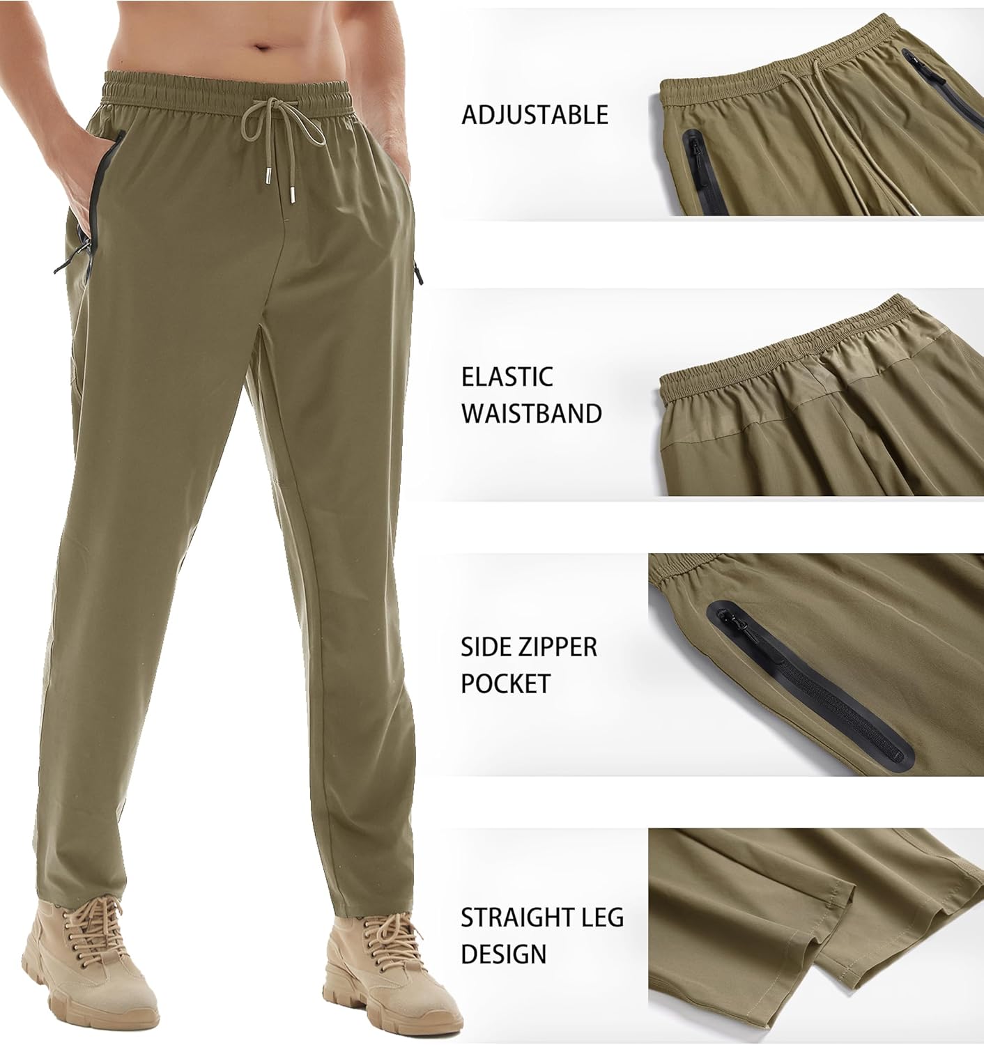 Men's Athletic Hiking Pants Lightweight Quick Dry Travel Fishing Joggers Running Workout Active Track Pants - Image 4