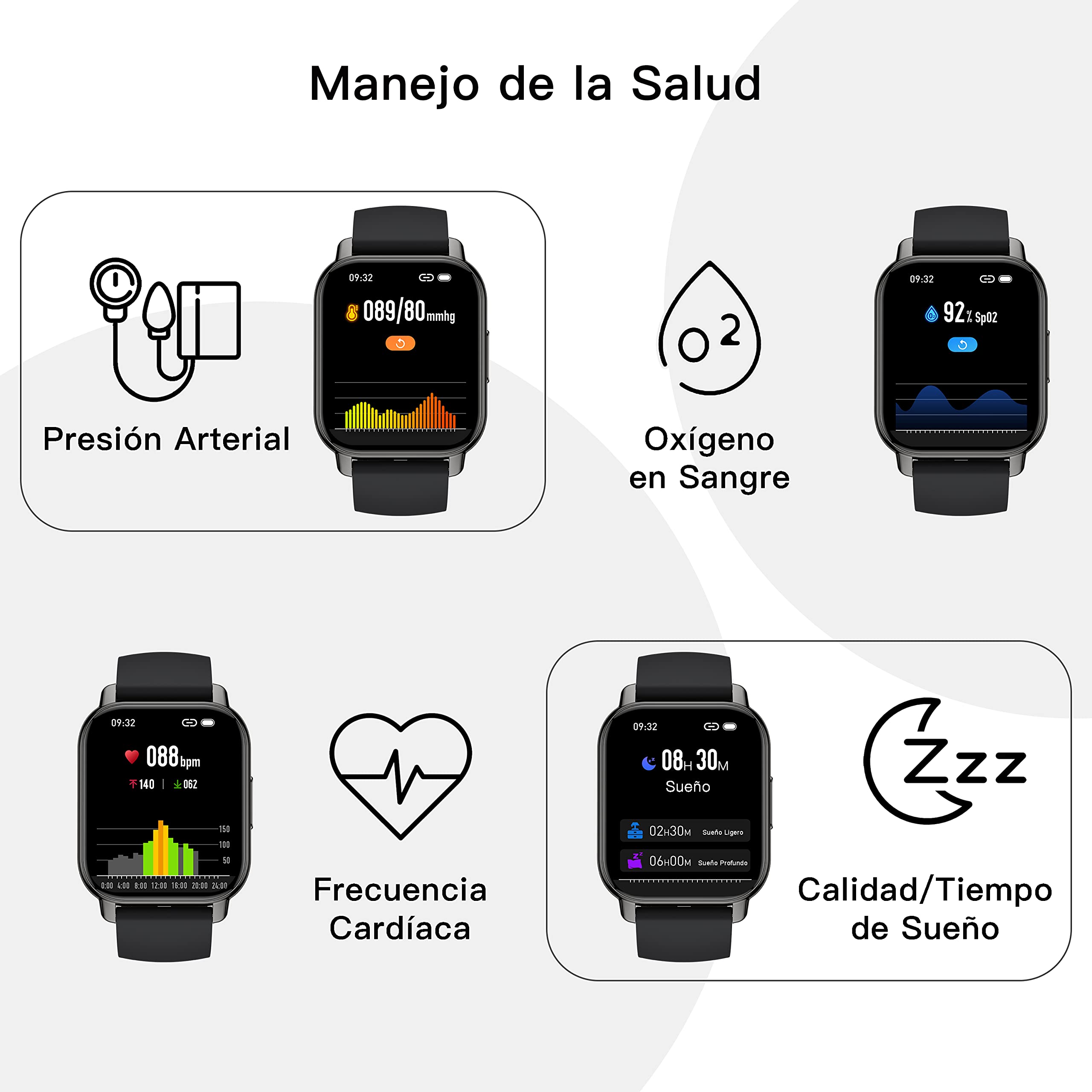 Popglory Reloj Inteligente Hombre con Llamadas y Asistente Voz, 1,85'' Smartwatch 2 Correas, Pulsera Actividad Presión Arterial Ritmo Cardíaco Oxígeno Sanguíneo, para Mujer Hombre Android iOS