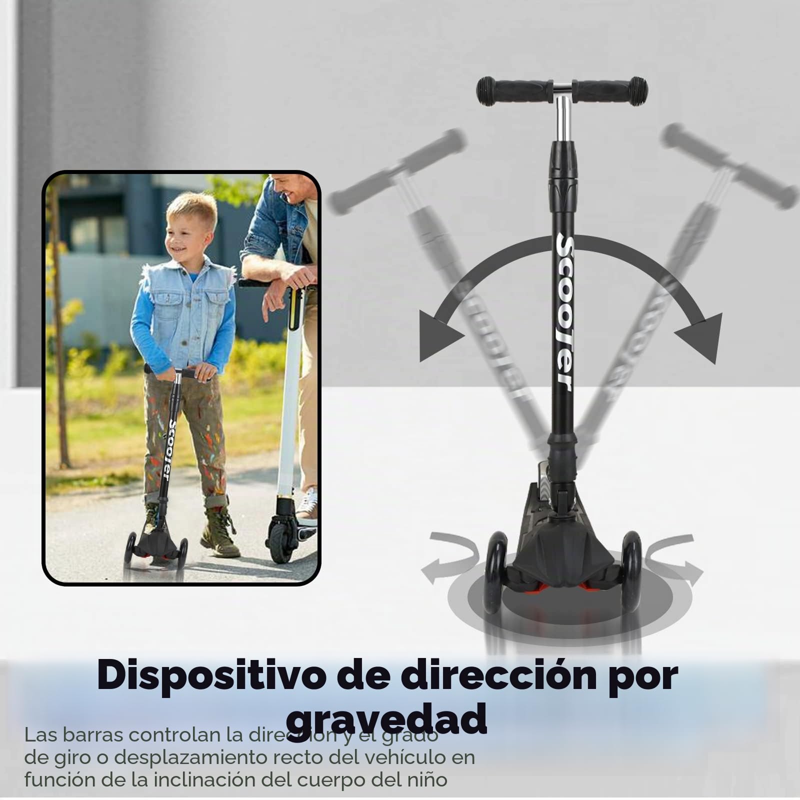 Sonnewelt Patinete Infantil Plegable con LED y Manillar Regulable en Altura, Frenos Traseros, para niños