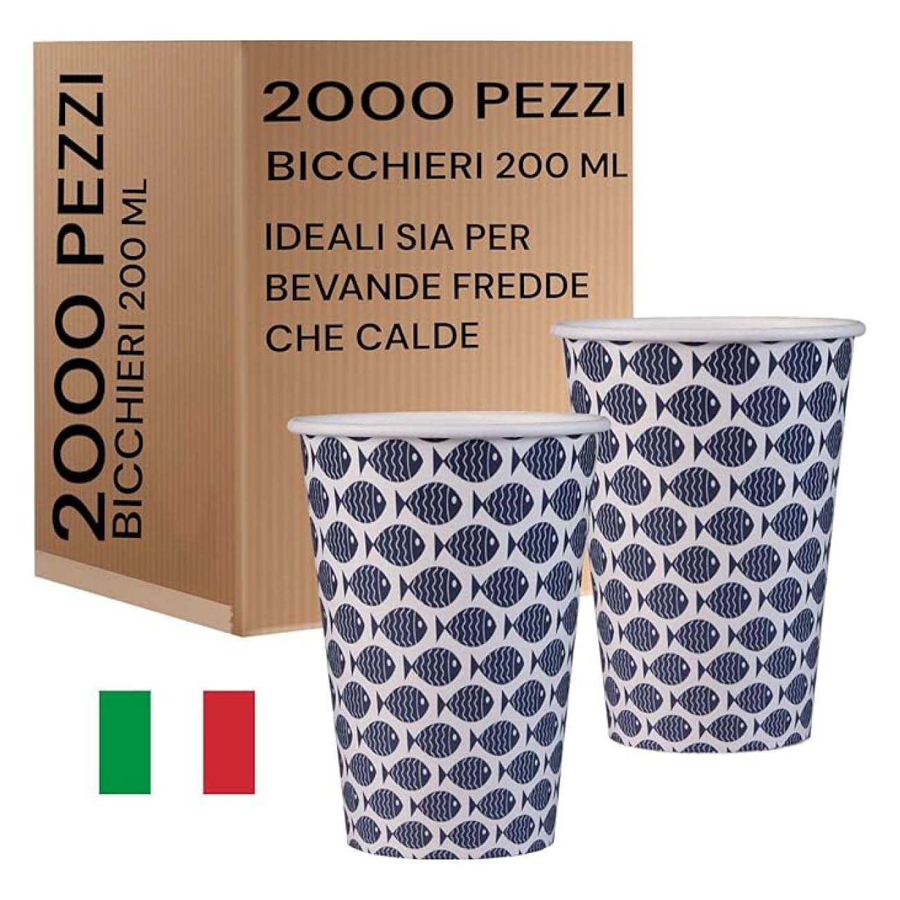Vasos desechables de papel compostables, 200 ml, reciclables, biodegradables, vasos desechables para bebidas calientes y frías, paquetes de 500 y 2000 piezas (2000, pescado azul oscuro)