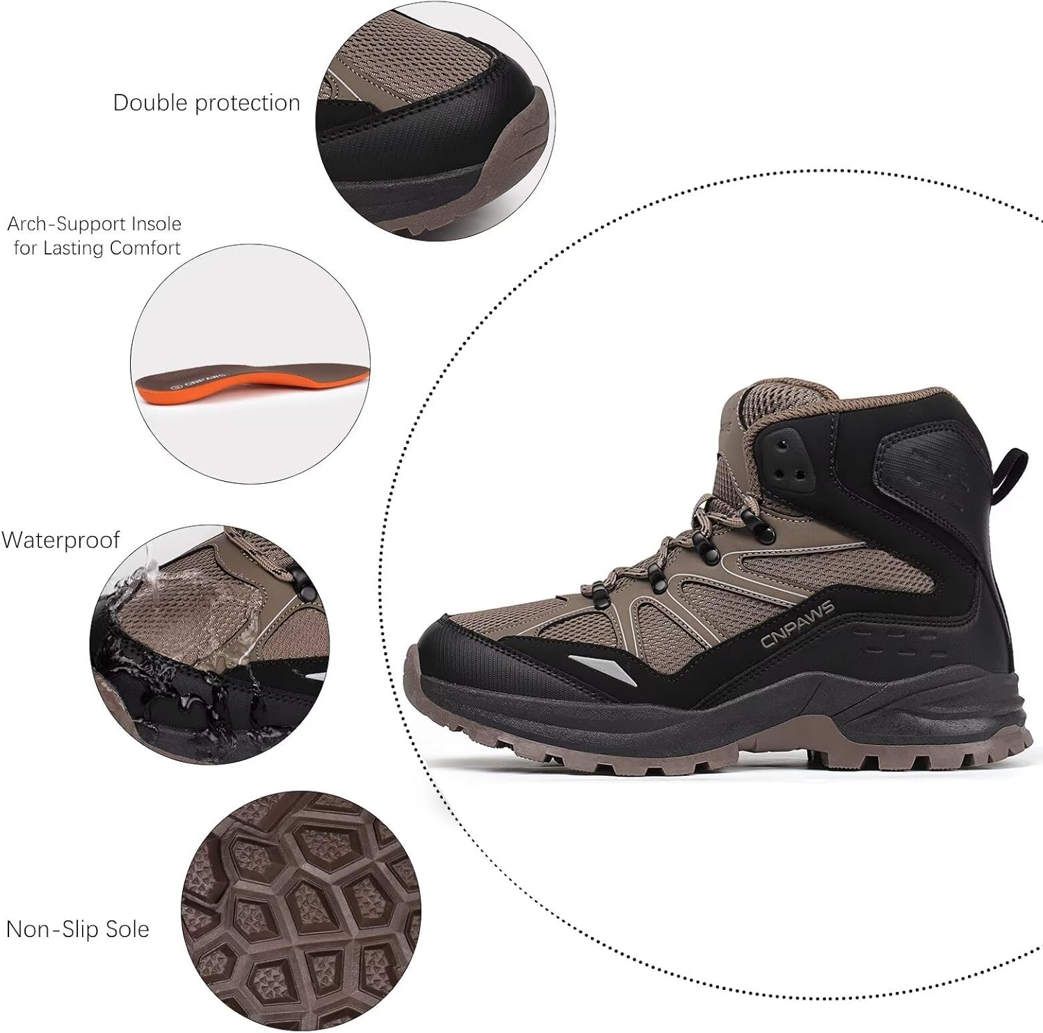 Men's Waterproof Hiking Boots Non-Slip Lightweight Trail Sneakers Outdoor Breathable Trekking Shoes
