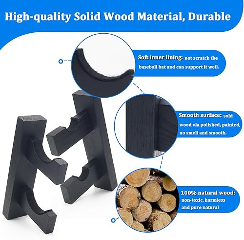 Miniatura 8 de Boyistar Juego de soporte de pared para bate de béisbol, estante de exhibición para soporte de bate de béisbol con tornillos ocultos, forro suave,
