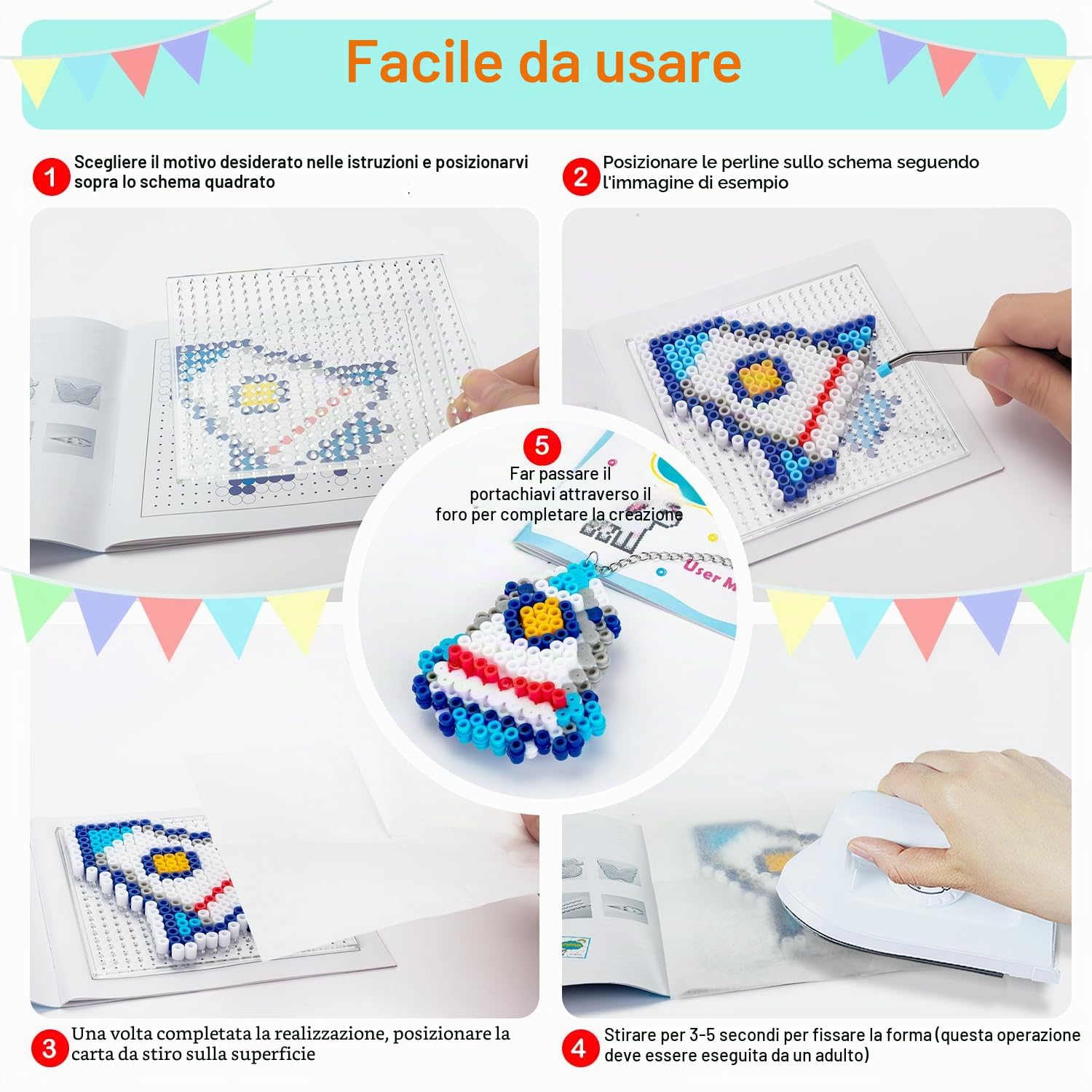 SLEMAKO Perline da Stirare, 10600 creativo Perline a Fusione con Custodia Trasparente, 6 Pegboard, Guida Utente, Set Creativo per Gioielli e Decorazioni Fai Da Te, 5MM Idea Regalo per Bambini e Natale